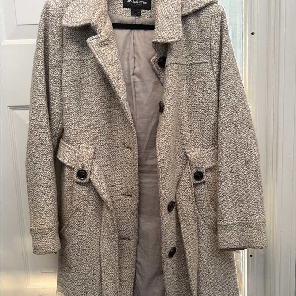 Liz Claiborne Cream Textured Pea Coat
